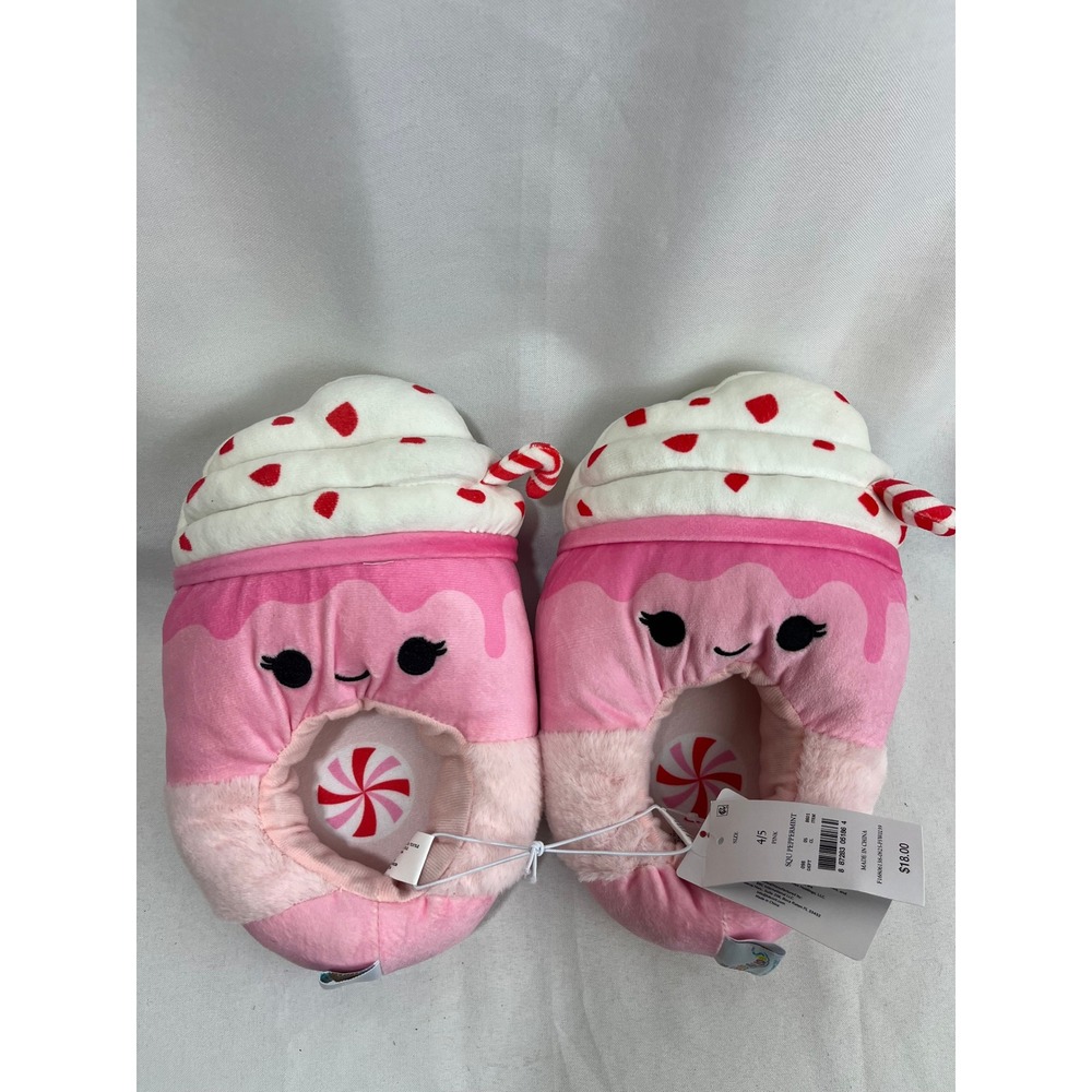 Squishmallows Peppermint Pink Hot Cocoa Plush Slippers Kids Size 4/5 New